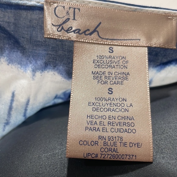 C&T BEACH BLUE TIE DYE BEACH COVER UP WITH CORAL FRINGE. SMALL - Picture 4 of 5